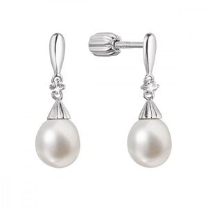 Stříbrné náušnice visací s říční perlou a malým zirkonem bílá 21105.1B,Stříbrné náušnice visací s říční perlou a malým zirkonem bílá 21105.1B