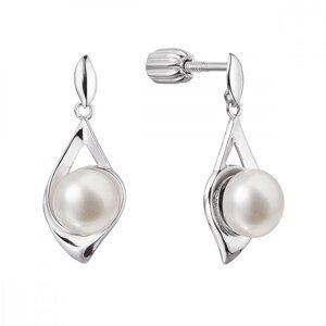 Stříbrné náušnice visací slza s říční perlou bílá 21080.1B,Stříbrné náušnice visací slza s říční perlou bílá 21080.1B