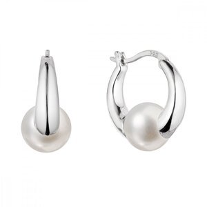 Stříbrné náušnice kruhy s říční perlou bílé 21085.1,Stříbrné náušnice kruhy s říční perlou bílé 21085.1