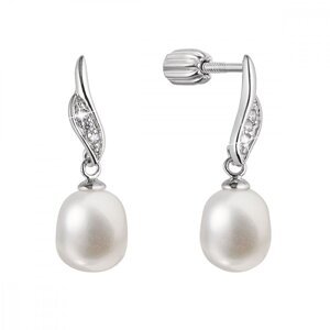 Stříbrné náušnice visací s oválnou říční perlou bílé 21092.1B,Stříbrné náušnice visací s oválnou říční perlou bílé 21092.1B