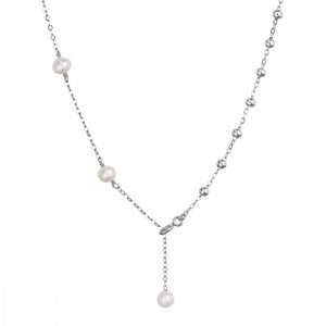 Stříbrný náhrdelník s třemi říčními perlami na řetízku a stříbrnými kuličkami 22042.1,Stříbrný náhrdelník s třemi říčními perlami na řetízku a stříbrn