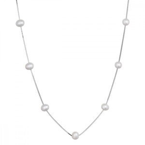 Stříbrný náhrdelník s oválnými říčními perlami na řetízku 22043.1,Stříbrný náhrdelník s oválnými říčními perlami na řetízku 22043.1