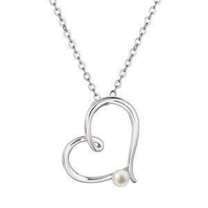 Stříbrný náhrdelník srdce s malou bílou říční perličkou 22045.1,Stříbrný náhrdelník srdce s malou bílou říční perličkou 22045.1