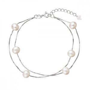 Stříbrný náramek dvojitý řetízek s říčními perlami po obvodu 23022.1,Stříbrný náramek dvojitý řetízek s říčními perlami po obvodu 23022.1