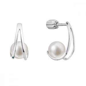 Stříbrné náušnice visací s bílou říční perlou 21078.1,Stříbrné náušnice visací s bílou říční perlou 21078.1