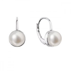 Stříbrné náušnice visací s bílou říční perlou 21079.1,Stříbrné náušnice visací s bílou říční perlou 21079.1