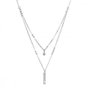 Stříbrný náhrdelník kulička a úzký obdelník se zirkony bílý 12057.1. crystal,Stříbrný náhrdelník kulička a úzký obdelník se zirkony bílý 12057.1. crys