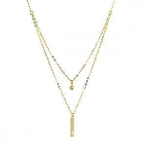 Pozlacený stříbrný náhrdelník kulička a úzký obdelník se zirkony bílý 12057.1. crystal Au plating,Pozlacený stříbrný náhrdelník kulička a úzký obdelní