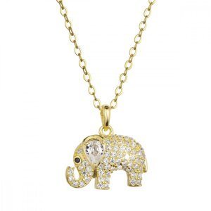 Pozlacený stříbrný náhrdelník slon s bílými zirkony 12060.1 Au plating,Pozlacený stříbrný náhrdelník slon s bílými zirkony 12060.1 Au plating