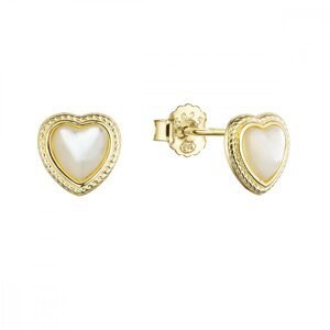 Pozlacené stříbrné náušnice pecky srdce s perleťovým zirkonem 11433.1 perleť Au plating,Pozlacené stříbrné náušnice pecky srdce s perleťovým zirkonem