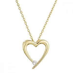 Pozlacený stříbrný náhrdelník srdce s jedním zirkonkem 12053.1 Au plating,Pozlacený stříbrný náhrdelník srdce s jedním zirkonkem 12053.1 Au plating