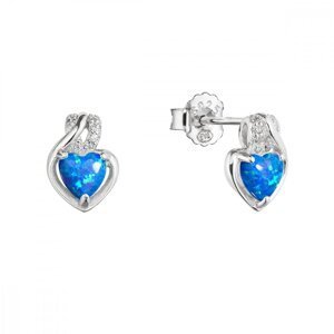 Stříbrné náušnice srdce z modrého syntetického opálu a zirkony 11469.3 white,Stříbrné náušnice srdce z modrého syntetického opálu a zirkony 11469.3 wh