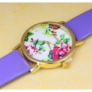 Dámské hodinky GENEVA fialové s květy,Dámské hodinky GENEVA fialové s květy