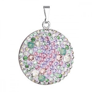 Stříbrný přívěsek s krystaly Swarovski mix barev fialová zelená růžová kulatý 34131.3 Sakura,Stříbrný přívěsek s krystaly Swarovski mix barev fialová