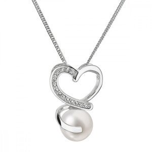 Perlový náhrdelník srdce s řetízkem z pravých říčních perel bílý 22012.1,Perlový náhrdelník srdce s řetízkem z pravých říčních perel bílý 22012.1