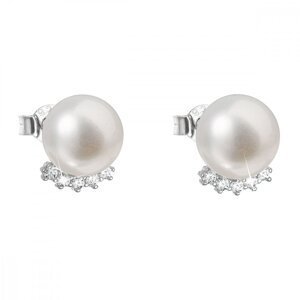 Stříbrné náušnice pecky s bílou říční perlou 21020.1,Stříbrné náušnice pecky s bílou říční perlou 21020.1