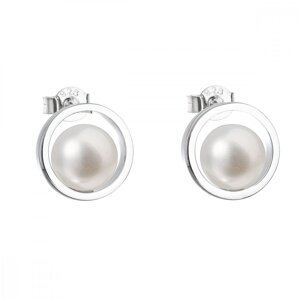 Stříbrné náušnice pecky s bílou říční perlou 21041.1M,Stříbrné náušnice pecky s bílou říční perlou 21041.1M