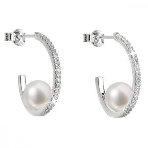 Stříbrné náušnice kruhy s bílou říční perlou 21019.1M,Stříbrné náušnice kruhy s bílou říční perlou 21019.1M