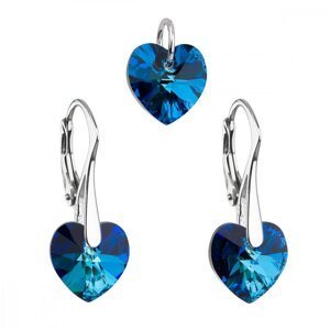 Sada šperků s krystaly Swarovski náušnice a přívěsek modrá srdce 39003.5 Bermuda Blue,Sada šperků s krystaly Swarovski náušnice a přívěsek modrá srdce