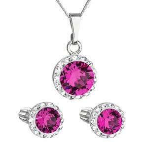 Sada šperků s krystaly Swarovski náušnice a přívěsek růžové kulaté 39352.3 Fuchsia,Sada šperků s krystaly Swarovski náušnice a přívěsek růžové kulaté