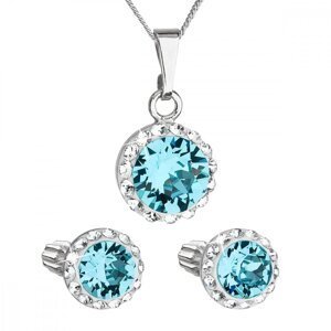 Sada šperků s krystaly Swarovski náušnice, řetízek a přívěsek modré kulaté 39352.3 Light Turquoise,Sada šperků s krystaly Swarovski náušnice, řetízek
