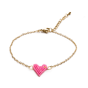 Náramek chirurgická ocel Heart beads pink 1406