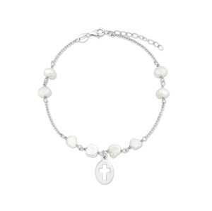 Náramek Křížek & sladkovodní perly stříbro 925 2521