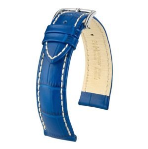 Řemínek Hirsch Modena - královská modrá - 20 mm - L – Standardní délka (doporučujeme) - 18 mm - Stříbrná