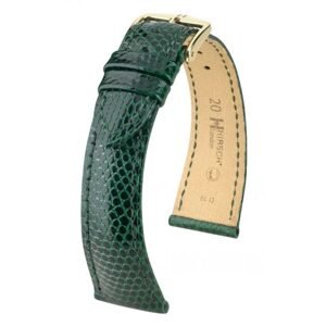 Řemínek Hirsch London Lizard - zelený, lesk - 18 mm - L – Standardní délka (doporučujeme) - 16 mm - Zlatá