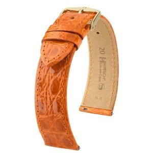 Řemínek Hirsch Genuine Croco - oranžový, lesk - 20 mm - L – Standardní délka (doporučujeme) - 16 mm - Zlatá
