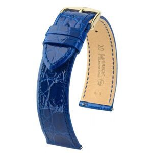 Řemínek Hirsch Genuine Croco - královská modrá, lesk - 19 mm - L – Standardní délka (doporučujeme) - 16 mm - Zlatá