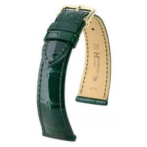 Řemínek Hirsch London Alligator - tmavě zelený, lesk - 17 mm - L – Standardní délka (doporučujeme) - 16 mm - Zlatá
