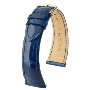 Řemínek Hirsch London Alligator - modrý, lesk - 14 mm - M – Střední délka - 12 mm - Zlatá