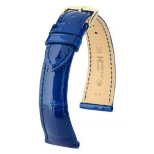 Řemínek Hirsch London Alligator - královská modrá, lesk - 14 mm - M – Střední délka - 10 mm - Zlatá