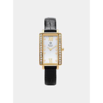 Dámské hodinky s černým koženým páskem Royal London 2018