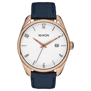 Nixon BULLET LEATHER ROSEGOLDNAVY analogové sportovní hodinky - modrá