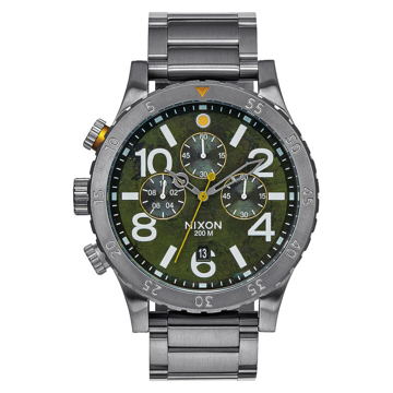 Nixon 48-20 CHRONO GUNMETALGREENOXYDE analogové sportovní hodinky - šedá
