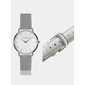 Dámské hodinky s vyměnitelným páskem ve stříbrné a bílé barvě Annie Rosewood 