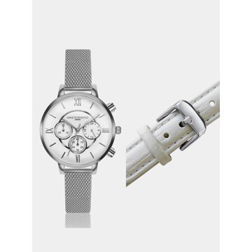 Dámské hodinky s vyměnitelným páskem ve stříbrné a bílé barvě Annie Rosewood 