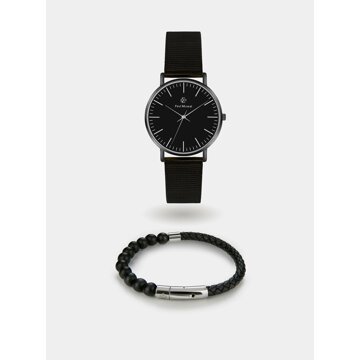 Sada pánských hodinek a náramku v černé barvě Paul McNeal