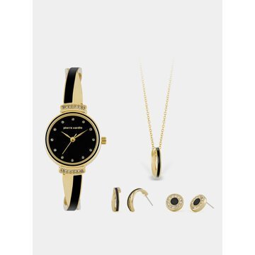 Sada dámských hodinek s nerezovým páskem a šperků ve zlaté barvě Pierre Cardin