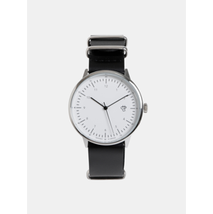 Unisex hodinky ve stříbrné barvě s černým koženým páskem CHPO Harold
