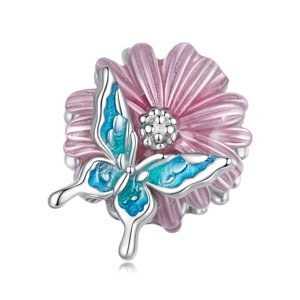 Royal Fashion stříbrný přívěsek Květina a motýl BSC788