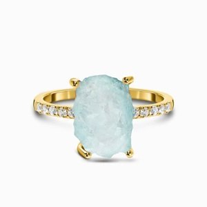 Royal Fashion prsten 14k zlato Vermeil GU-DR15554R-YELLOWGOLD-AQUAMARINE-TOPAZ Velikost: 10 (EU: 61-63)