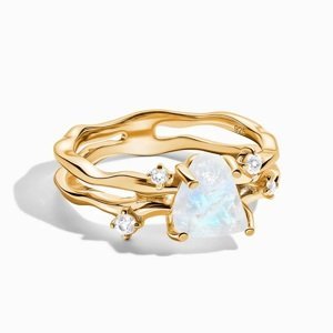 Royal Fashion prsten 18k zlato Vermeil GU-DR24615R-YELLOWGOLD-MOONSTONE-SAPPHIRE Velikost: 10 (EU: 61-63)