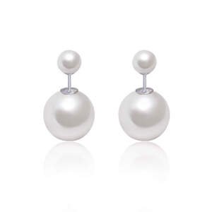 Royal Fashion stříbrné rhodiované náušnice dvojité oboustranné se sladkovodními perlami HA-SILVER-