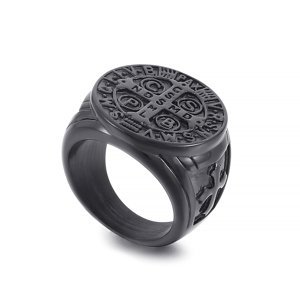 Royal Fashion pánský černý prsten Kříž KR107709-WGDM Velikost: 11 (EU: 64-67)
