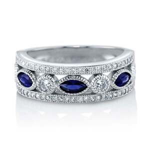 Emporial stříbrný rhodiovaný prsten Safírový kámen MA-R0433-BLUE-SILVER Velikost: 8 (EU: 57-58)