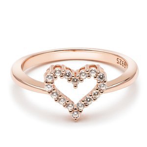 Emporial Royal Fashion prsten Třpytivé srdce Rose Gold 14k růžové zlato R14 Velikost: 5 (EU: 49-50)