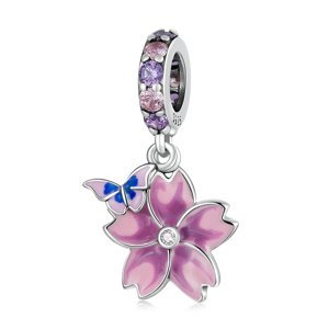 Royal Fashion stříbrný přívěsek Romantický květ a motýl SCC2185